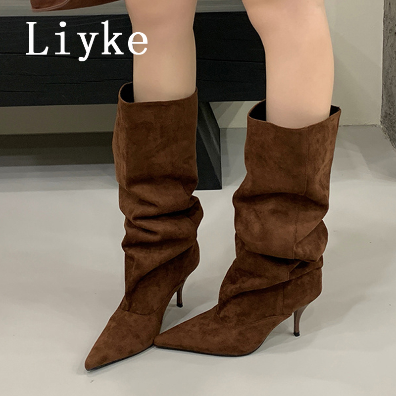 Knee High Boots Women - Liyke Autumn Winter Thin Kittens Heels