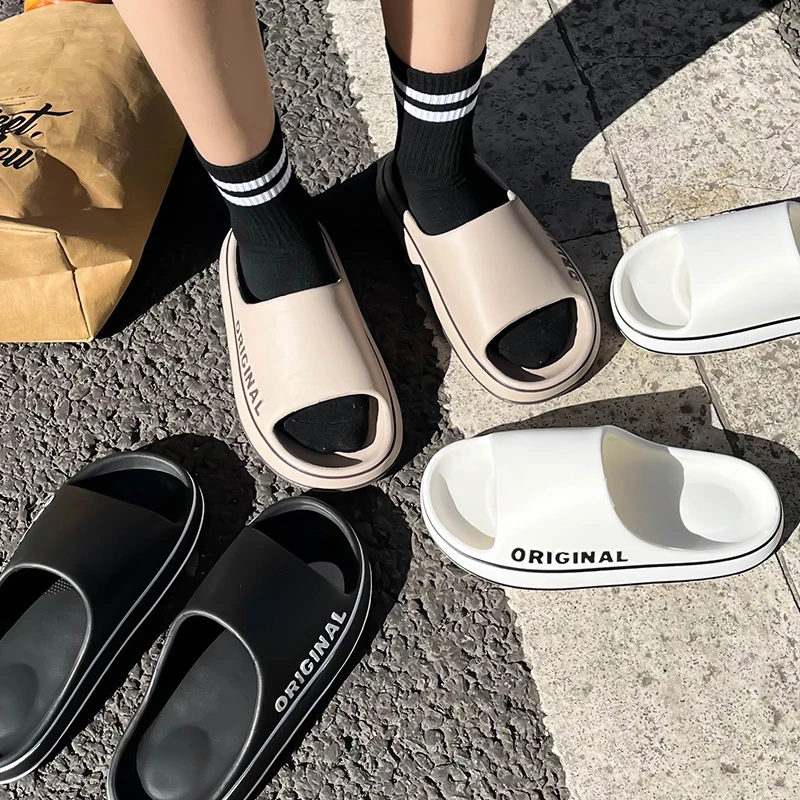 Women'S Shoes Non Slip - Summer Couple Slides Solid Color Letter