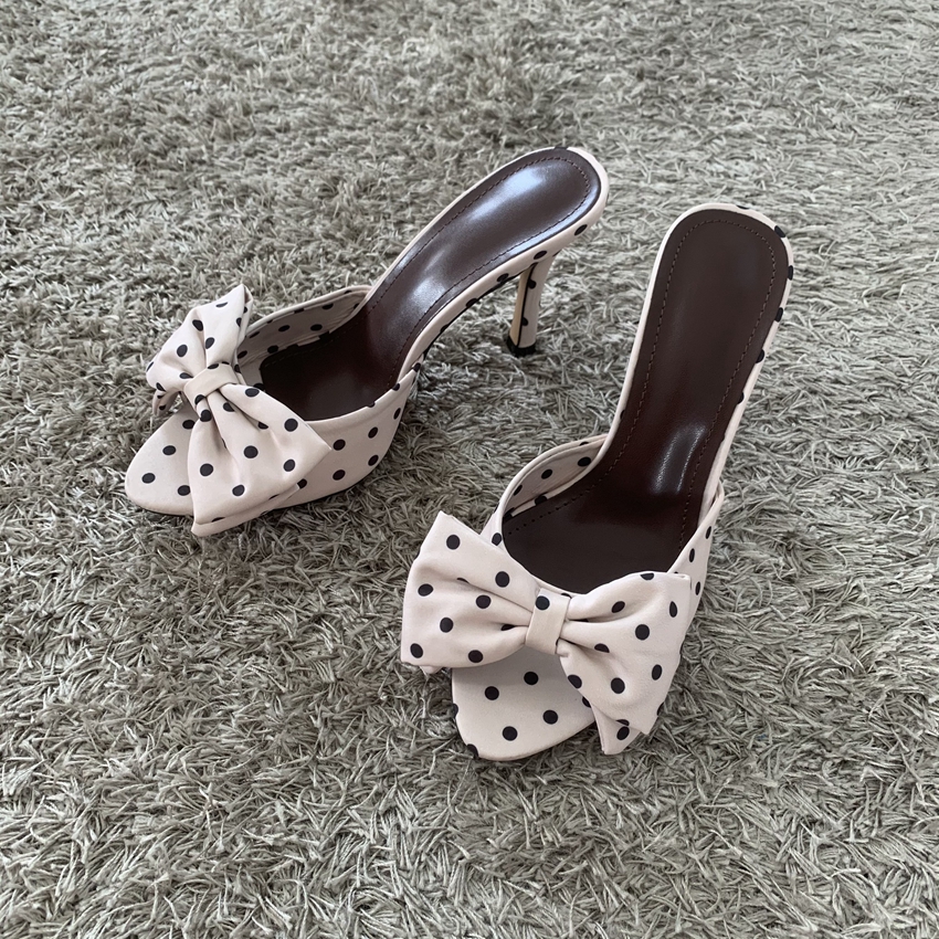 Women Shoes Mules - Polka Dot Bowknot Women Mules Sandals