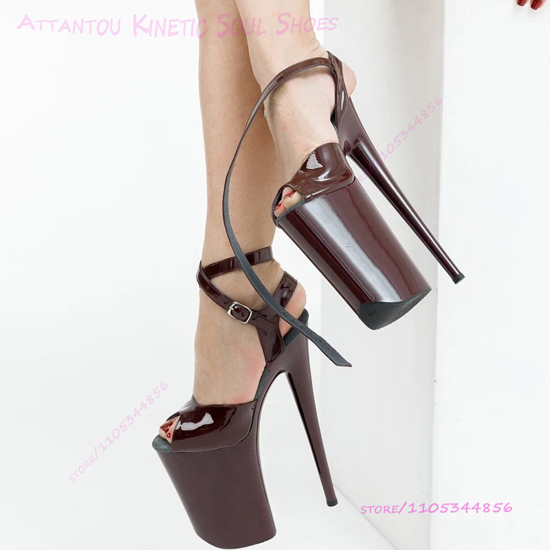 Women'S Shoes Burgundy - Deep Burgundy Brown Patent Leather 23cm