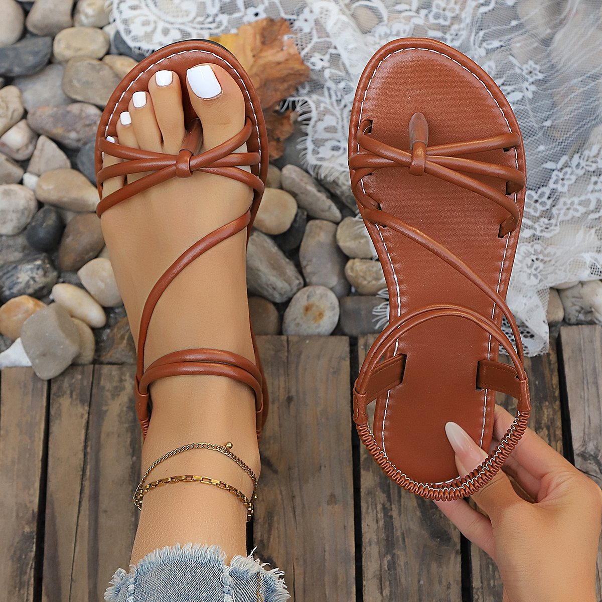 Thong Flat Sandal - 2026 Summer Women's Brown Thong Sandals