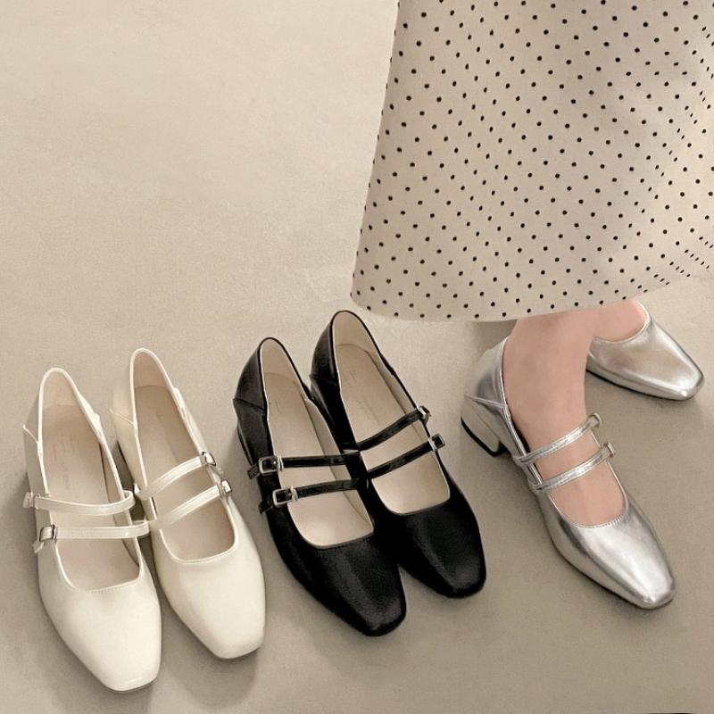 Shoes Women Pumps - Square Toe Low Heel Women Silvery
