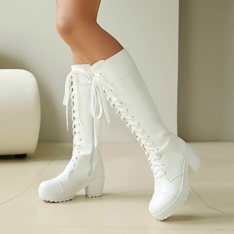 Women'S Shoes For Fall - Womens Knee High Lace Up Combat