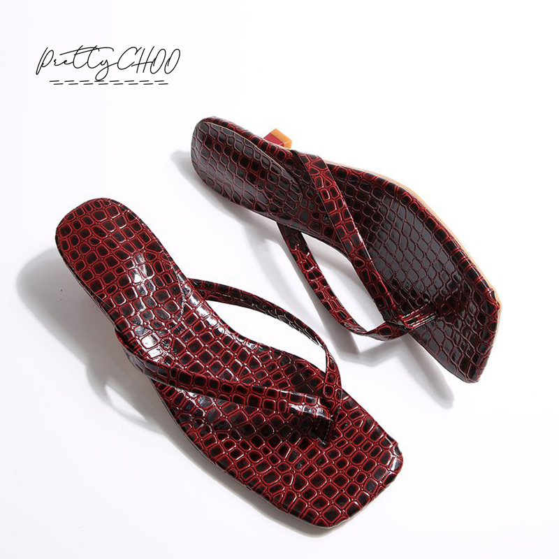 Women Shoes Mules - Crocodile Print Kitten Heel Flip Flops