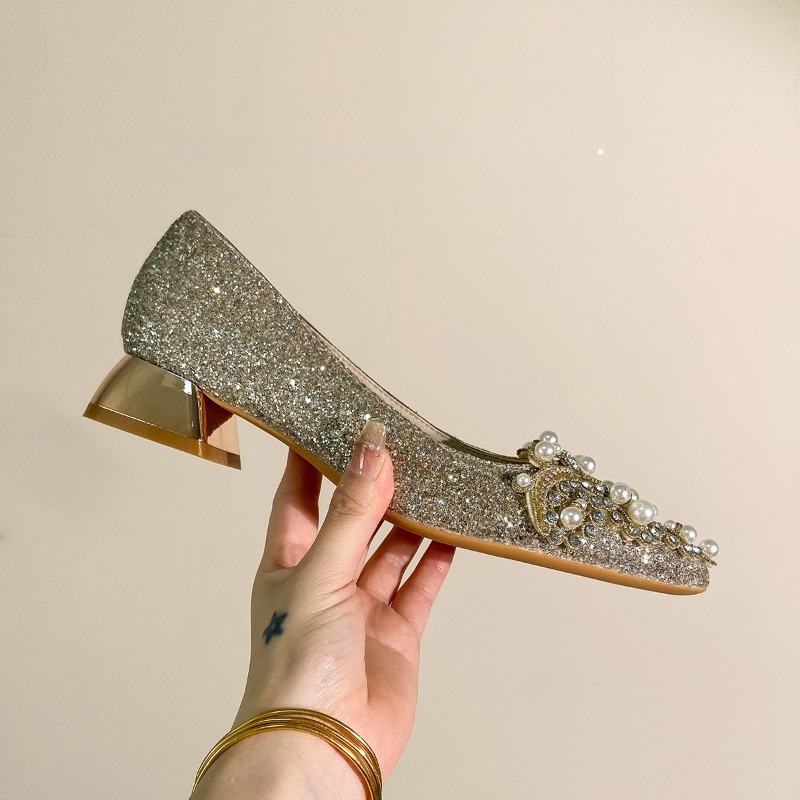 High-end Rhinestone Block Heel - مراجعة Women'S Shoes Non Slip وسعره