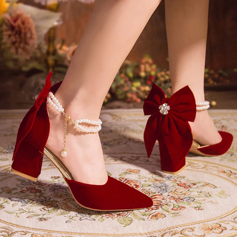 Luxury Pearl Chain Burgundy Re - مراجعة Women'S Shoes Burgundy وسعره