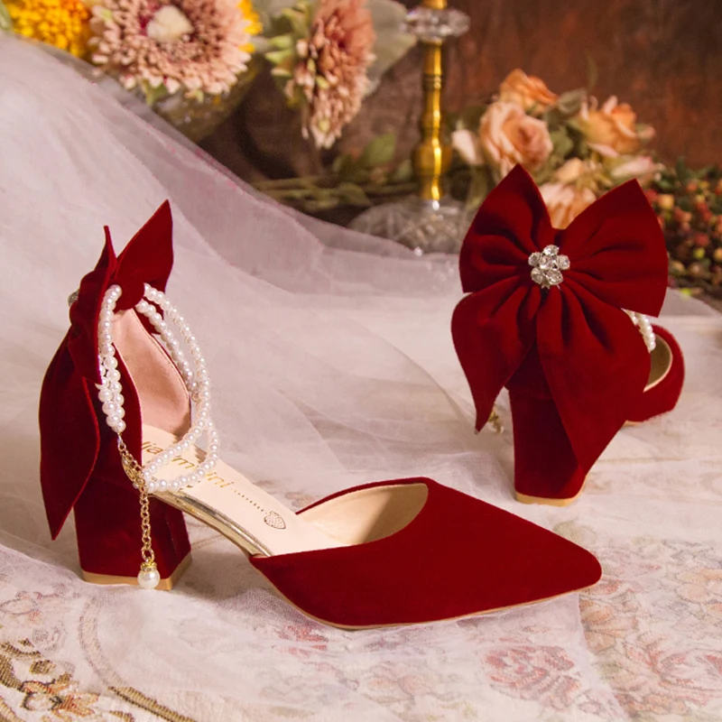 Luxury Pearl Chain Burgundy Re - مراجعة Women'S Shoes Burgundy وسعره