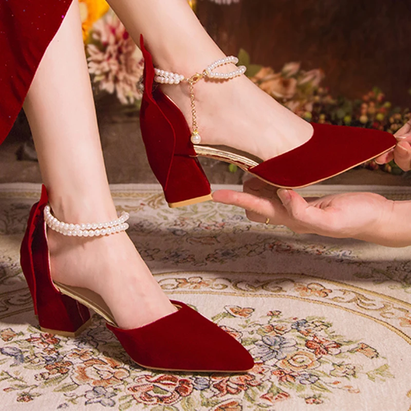 Luxury Pearl Chain Burgundy Re - مراجعة Women'S Shoes Burgundy وسعره