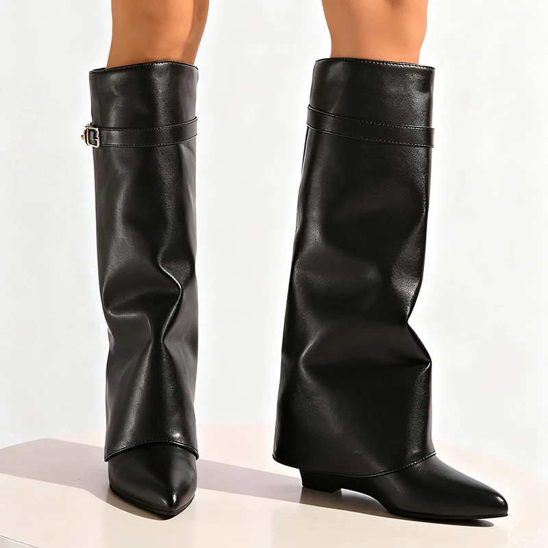 Black Pu Leather Knee High Boo - مراجعة Knee High Boots Women وسعره