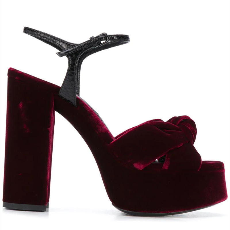 Burgundy Velvet Knot Peep Toe  - مراجعة Women'S Shoes Burgundy وسعره