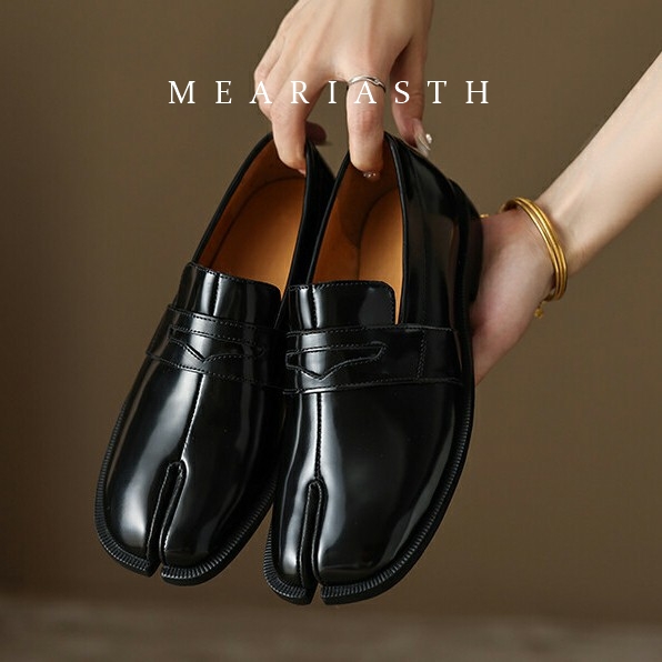 black Tabi Shoes Split Toe Pat - مراجعة Women'S Shoes Loafers Black وسعره