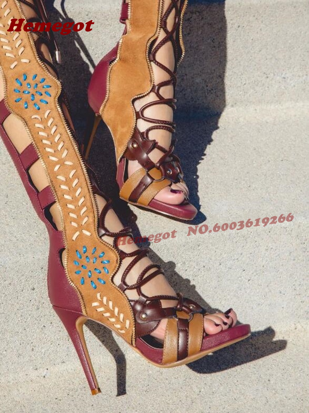 Bohemian Embroidered Gladiator - مراجعة Knee High Boots Women وسعره