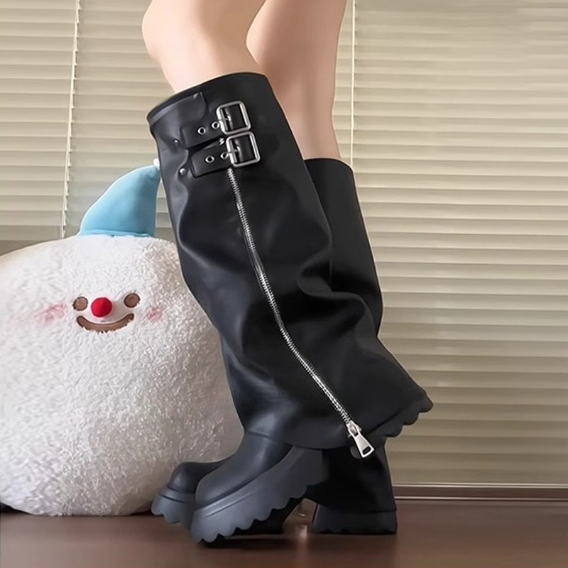 Punk Style Splicing Thick Bott - مراجعة Knee High Boots Women وسعره