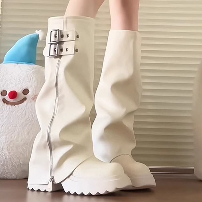 Punk Style Splicing Thick Bott - مراجعة Knee High Boots Women وسعره