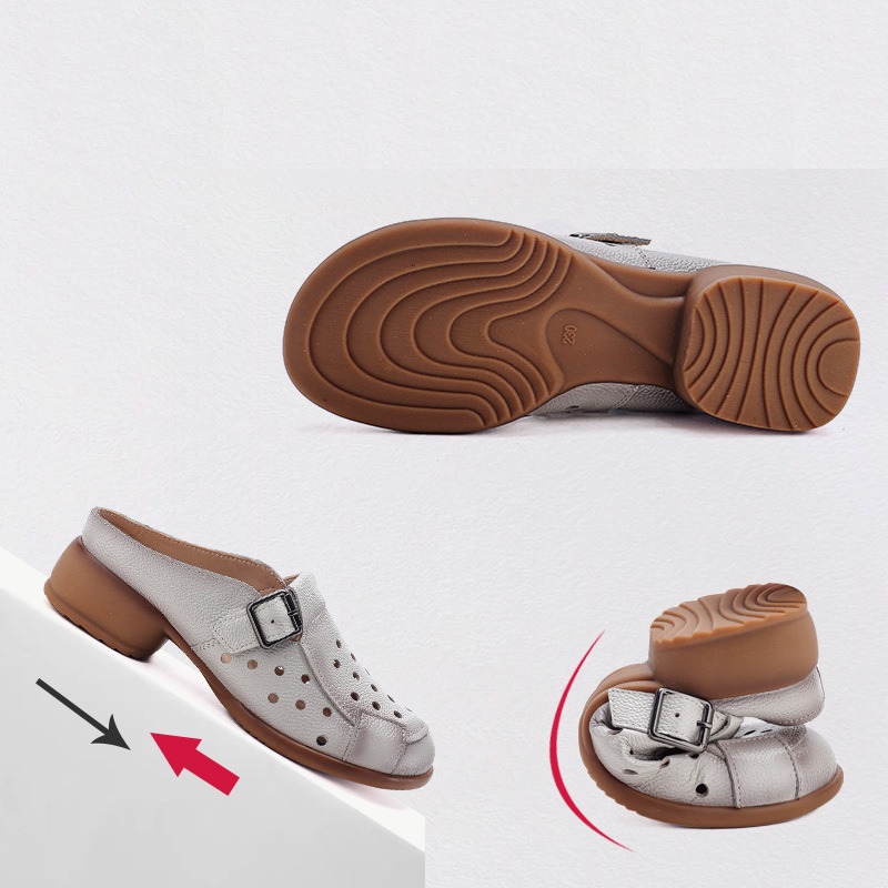 New Cow leather low heel sanda - مراجعة Women Shoes Mules وسعره