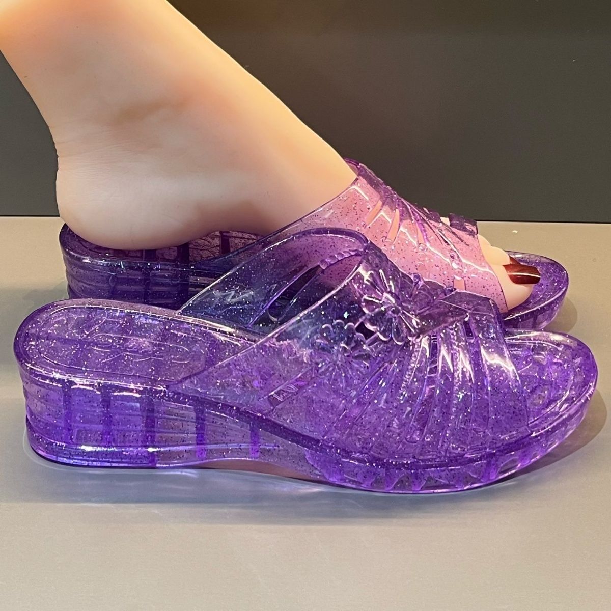 WFashion Purple Glitter Jelly  - مراجعة Women Shoes Mules وسعره