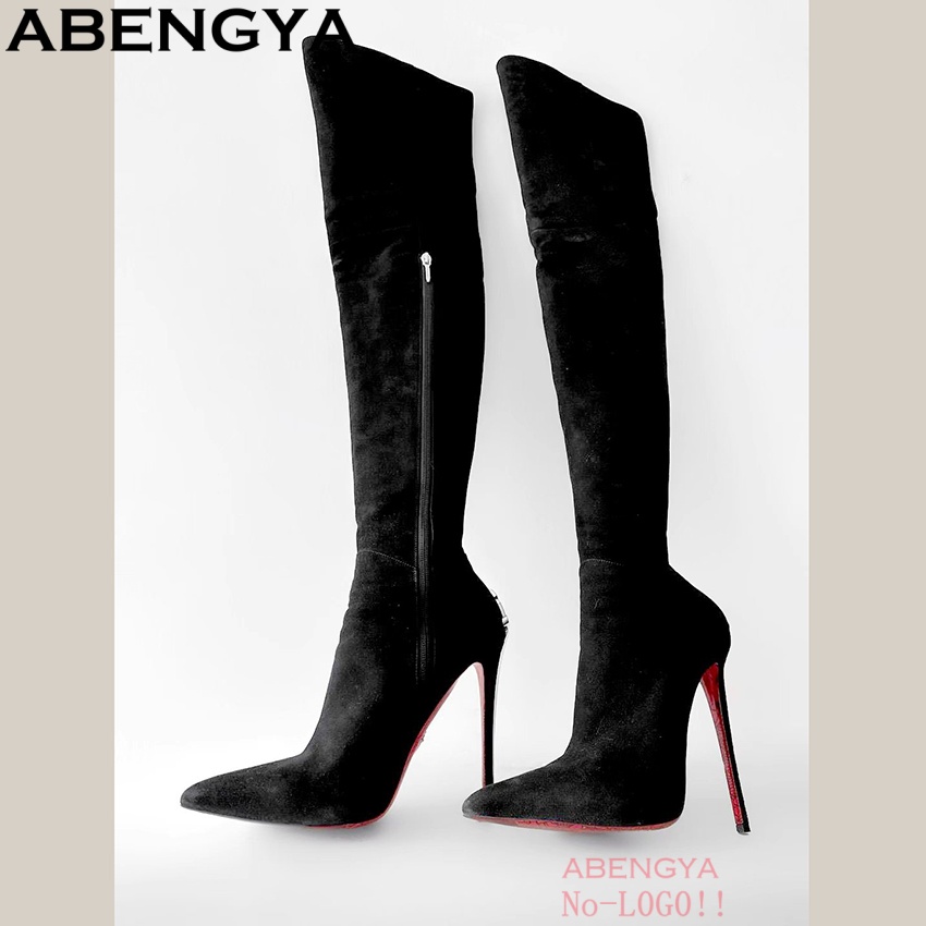 ABENGYA Sexy Black Suede Leath - مراجعة Knee High Boots Women وسعره