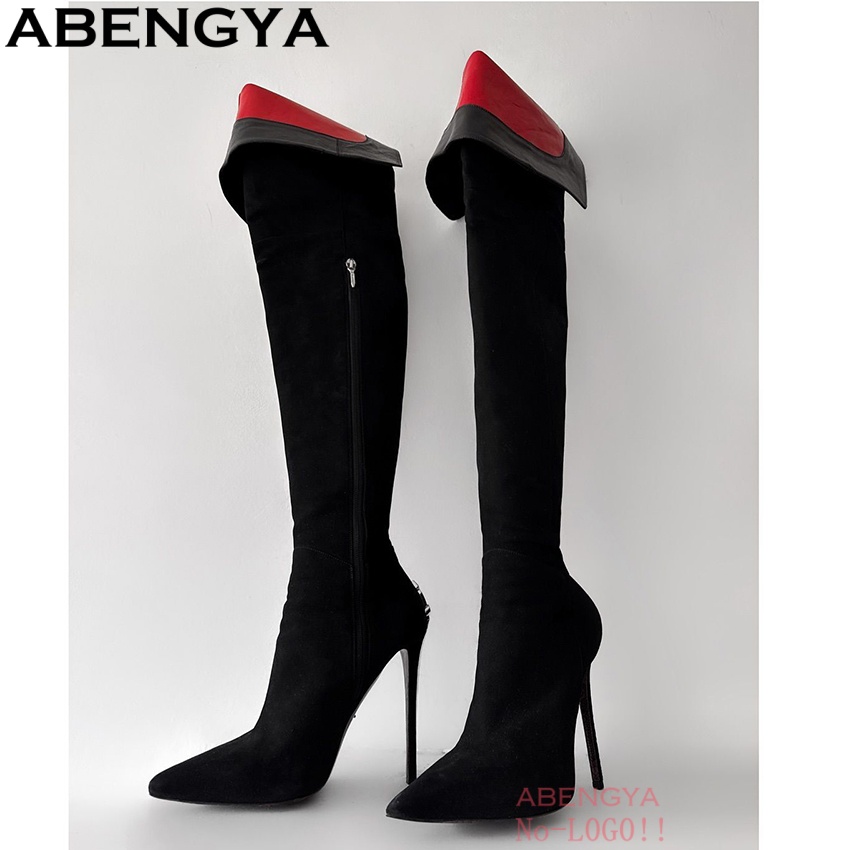 ABENGYA Sexy Black Suede Leath - مراجعة Knee High Boots Women وسعره