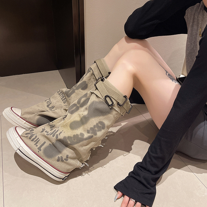 Graffiti High Top Canvas Shoes - مراجعة Knee High Boots Women وسعره