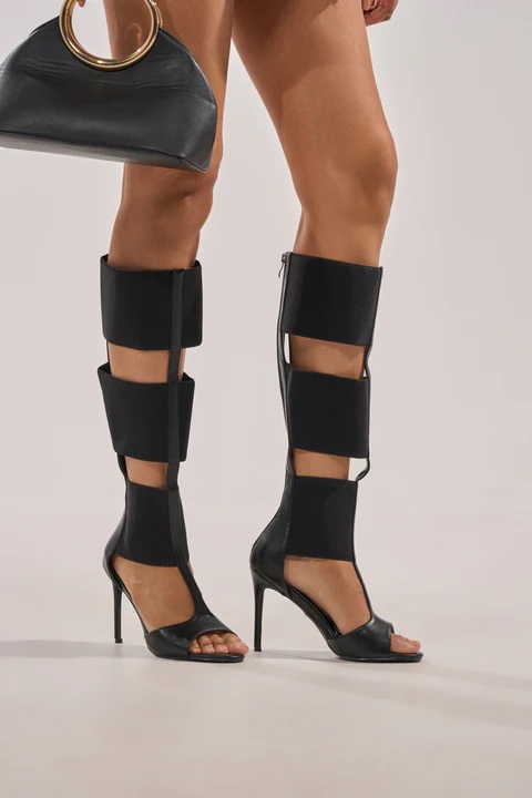 Black Wide Square Leather Plai - مراجعة Knee High Boots Women وسعره