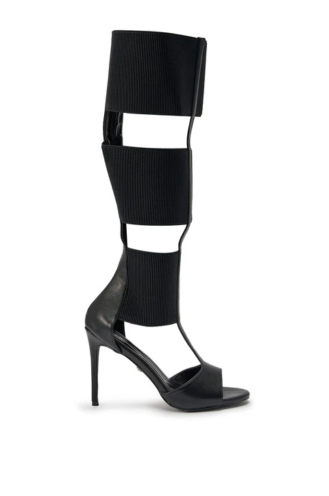 Black Wide Square Leather Plai - مراجعة Knee High Boots Women وسعره